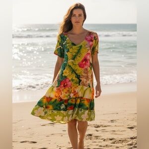 Jams World Floral Tiered Ruffled Hem Dress Size S